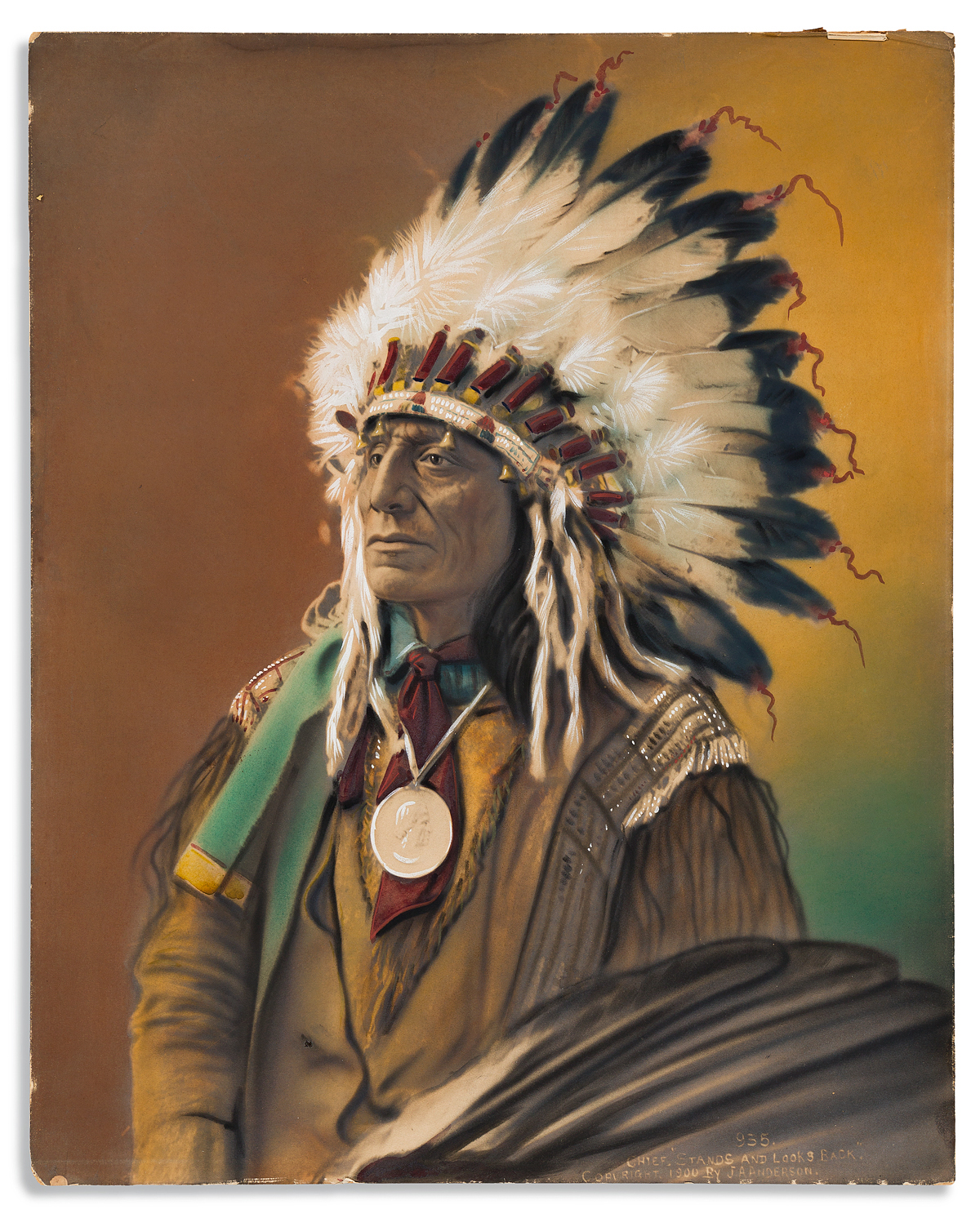 (AMERICAN INDIANS--PHOTOGRAPHS.) John Alvin Anderson. Chief Stands and Looks Back.